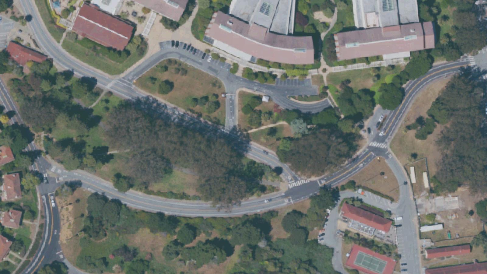 Aerial survey view of Letterman Digital Arts Center (former Letterman Army Hospital site)