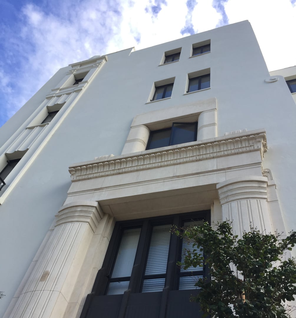 Exterior of the 1938 Linda Vista Community Hospital building in Boyle Heights, Los Angeles, now Buena Vista Senior Lofts