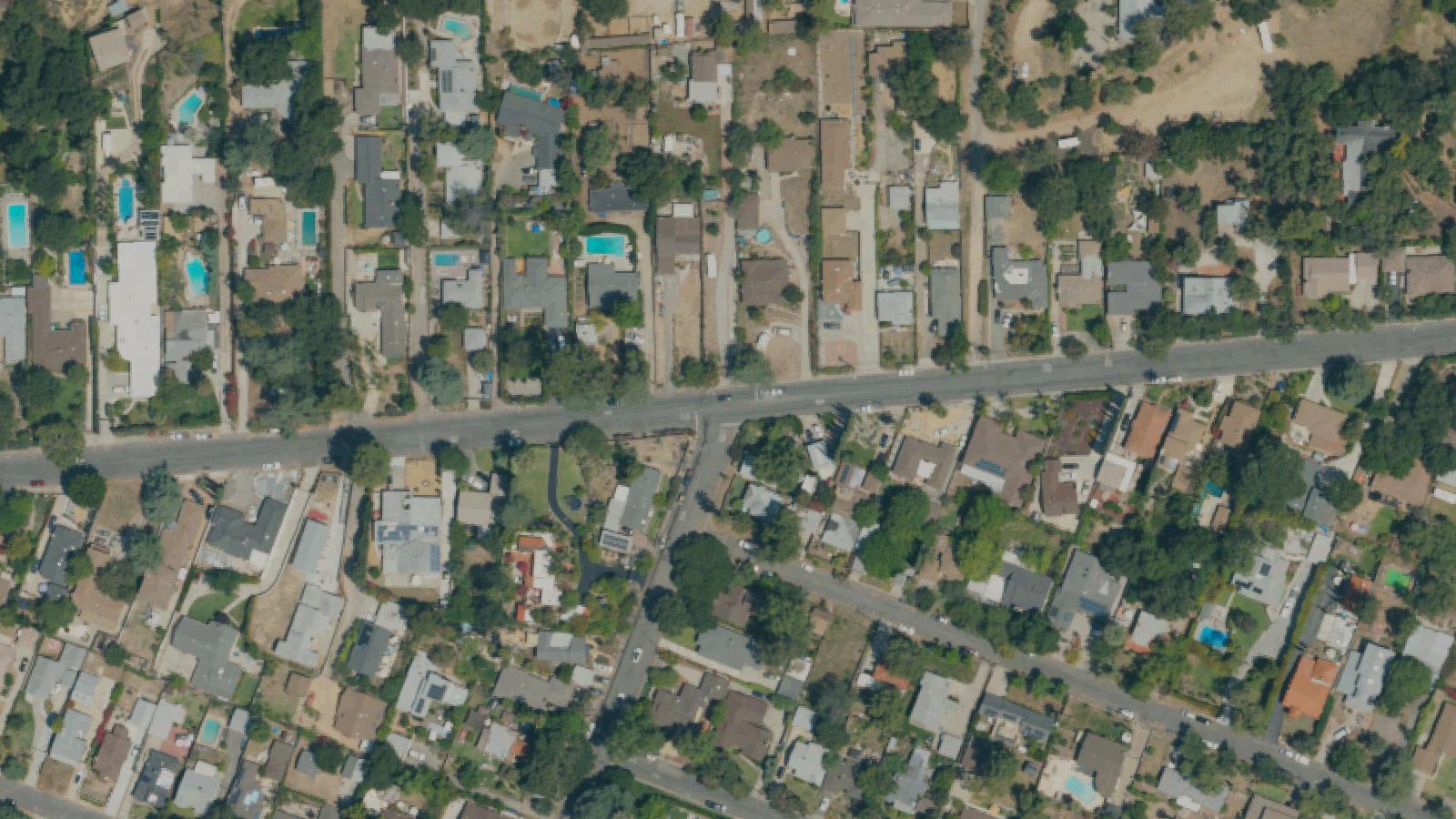 Aerial survey view of Altadena Gravity Hill (Loma Alta Drive)
