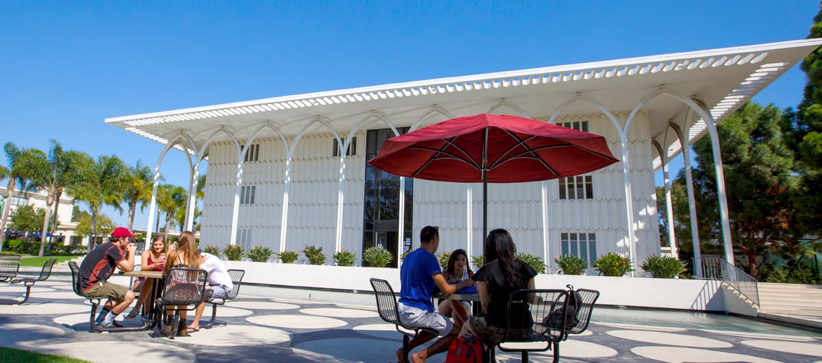 Exterior of the Edward T. Foley Building at Loyola Marymount University in Los Angeles, California — home of the Strub Theatre and Theatre Arts Department