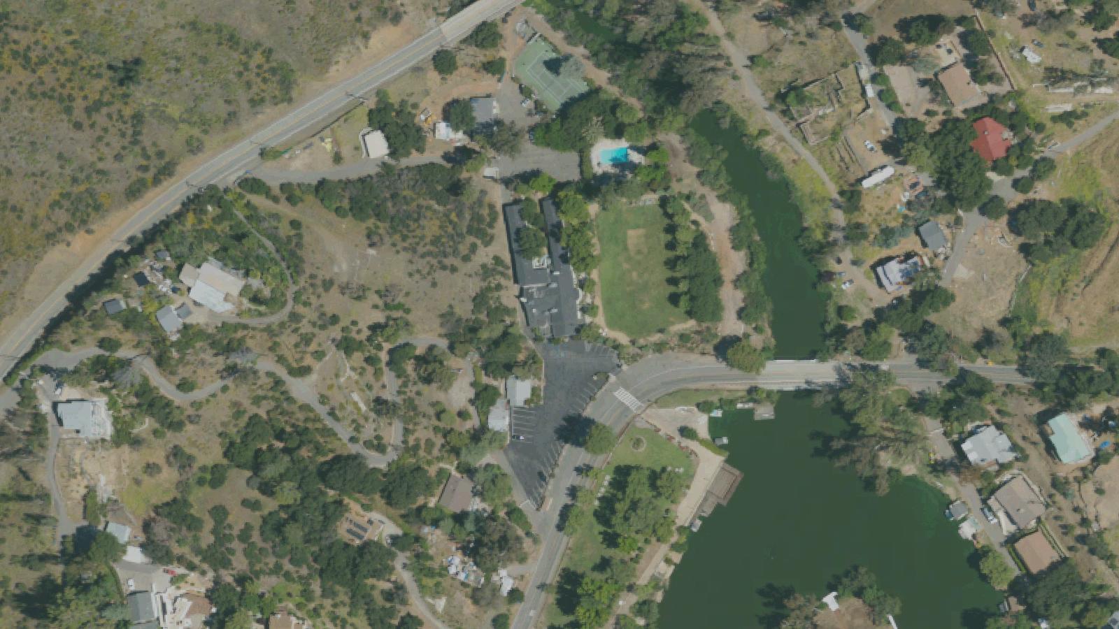 Aerial survey view of Malibu Lake Island