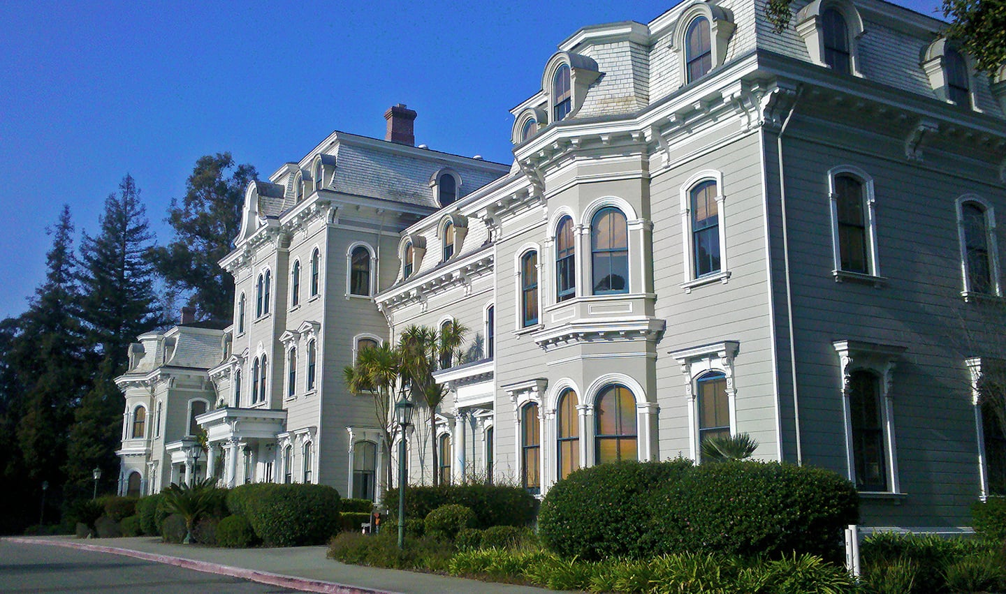 Mills Hall, the 1871 centerpiece of the Mills College campus in Oakland, California, a California Historical Landmark (HABS CA-2401, HALS CA-22)