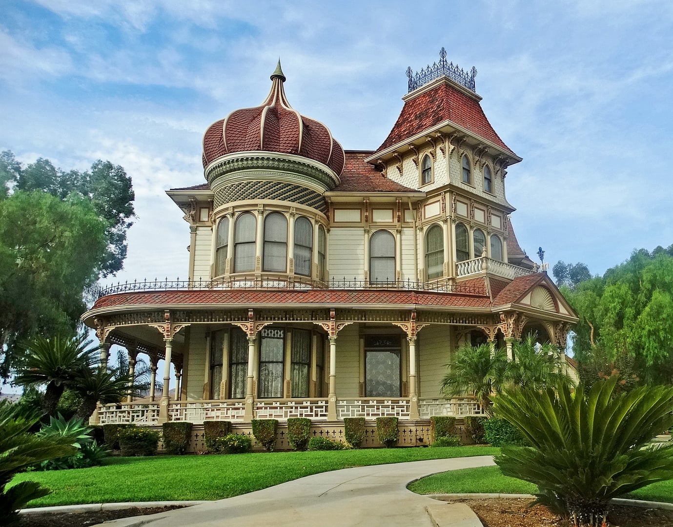 Morey Mansion 1890 Queen Anne Victorian exterior in Redlands, California, often called 'America's Favorite Victorian'