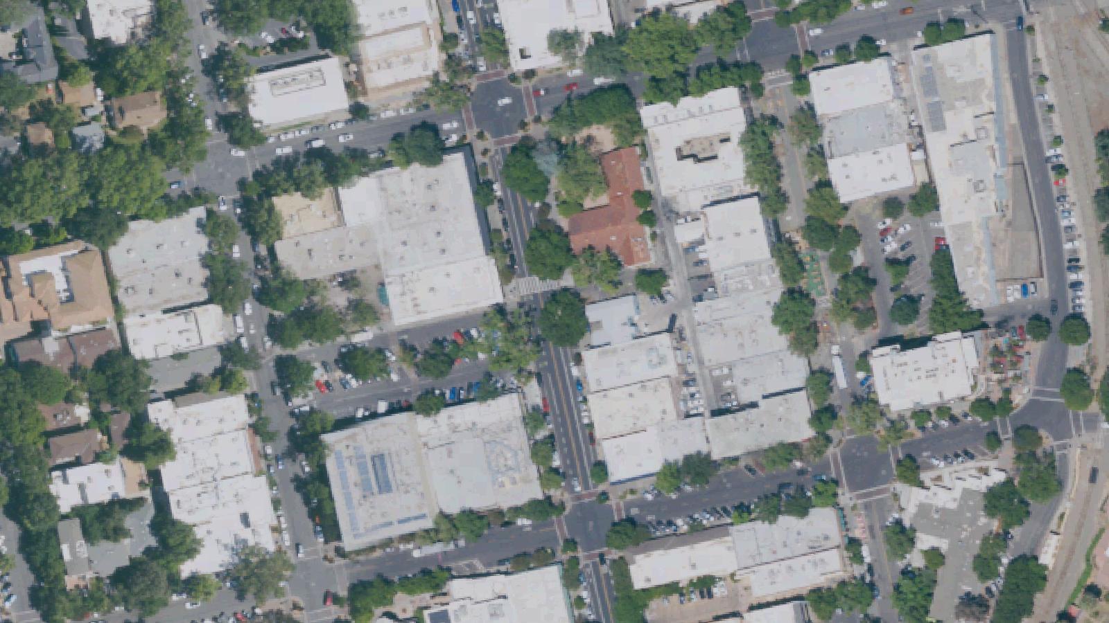 Aerial survey view of Old Davis City Hall