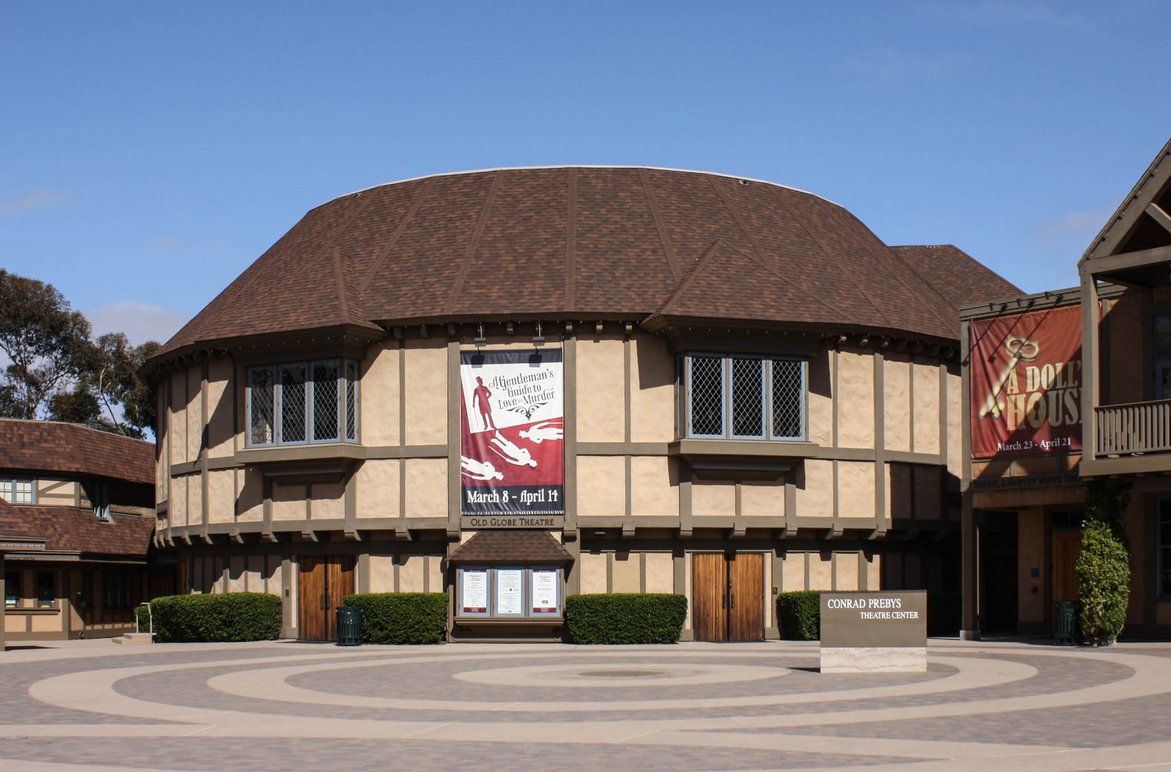 Old Globe Theatre exterior in Balboa Park, San Diego, California