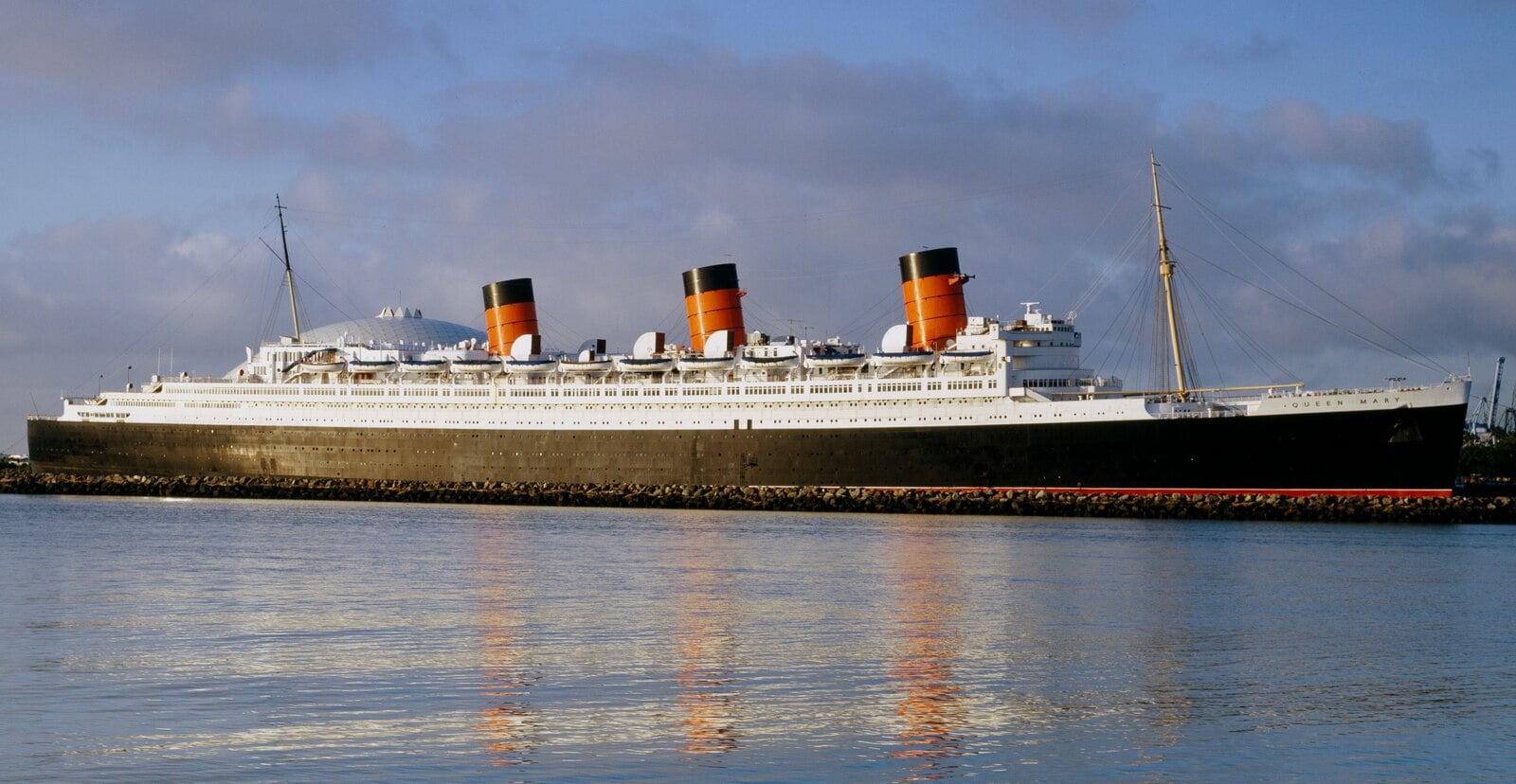 RMS Queen Mary ocean liner permanently moored at Long Beach California waterfront