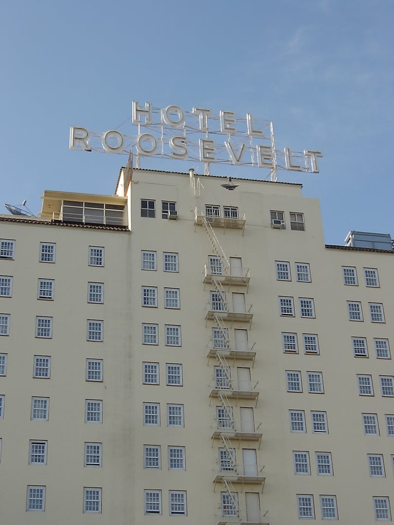 The Hollywood Roosevelt Hotel, a 1926 Spanish Colonial Revival landmark on Hollywood Boulevard