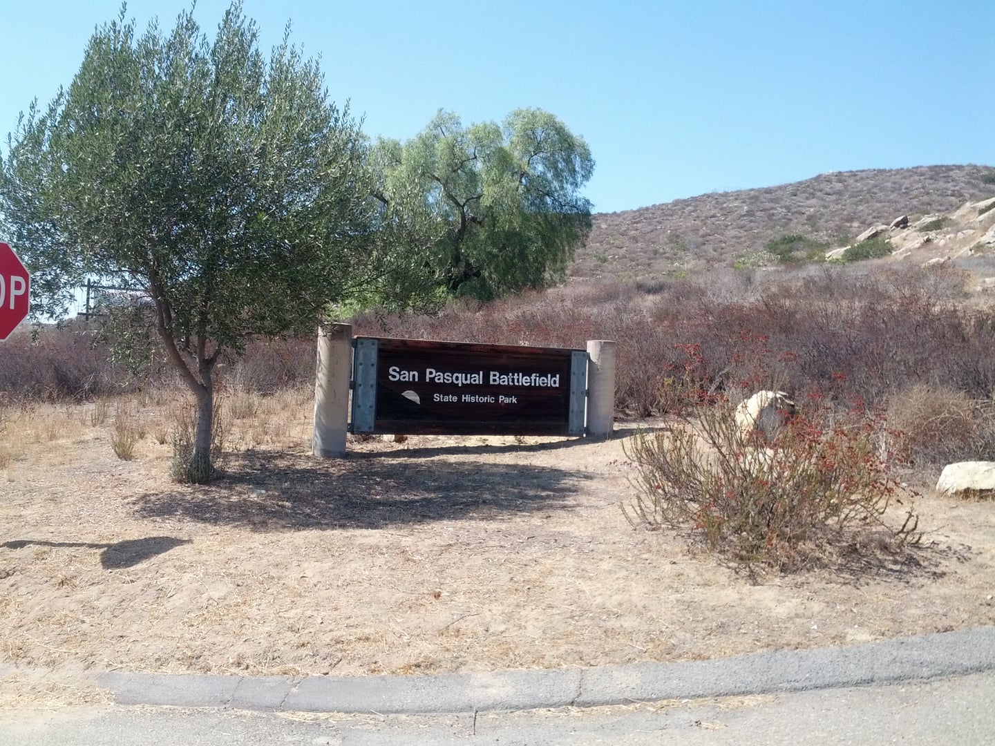 Entrance sign at San Pasqual Battlefield State Historic Park, California Historical Landmark No. 533