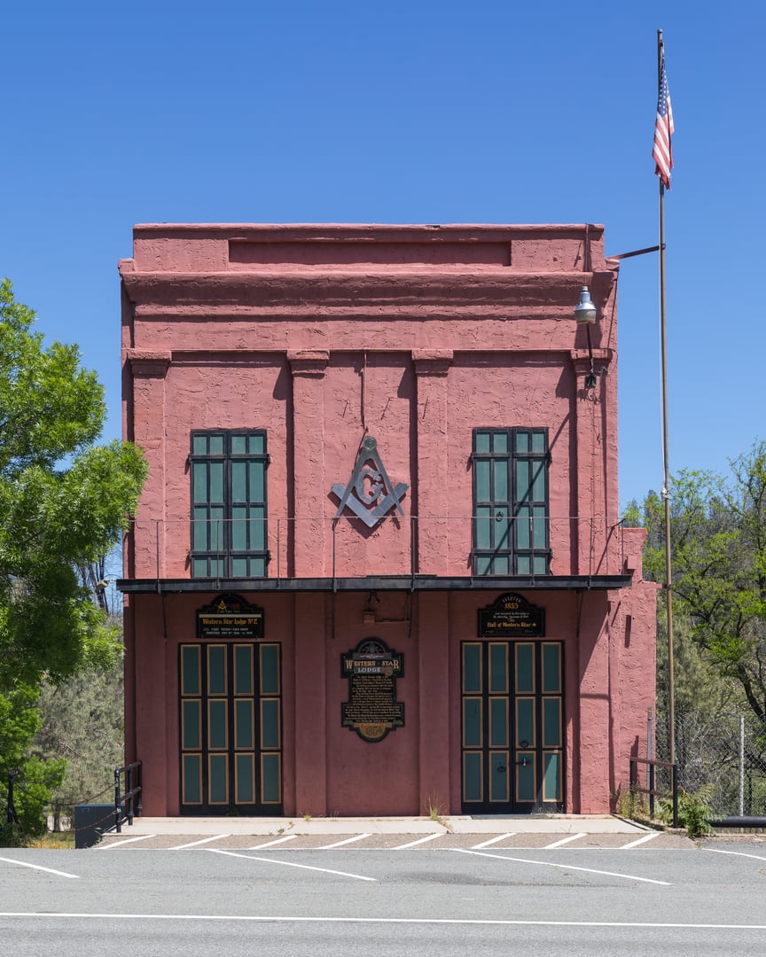 Historic brick building at Shasta State Historic Park, preserved from the Gold Rush era in the ghost town of Shasta City, California