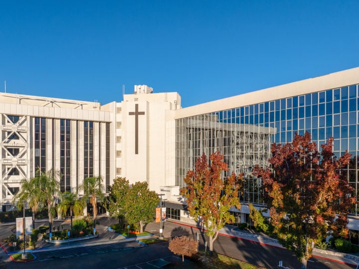 Exterior of St. Bernardine Medical Center at 2101 N Waterman Avenue in San Bernardino, California, the 1931 Catholic hospital founded by the Sisters of Charity of the Incarnate Word.