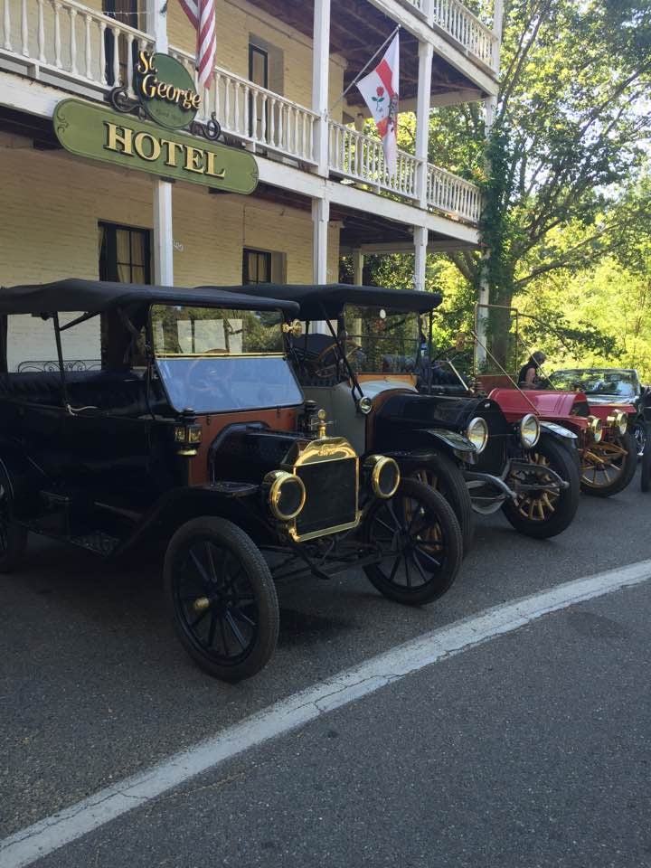 Three-story brick St. George Hotel on Main Street in Volcano, California's Amador County Gold Country