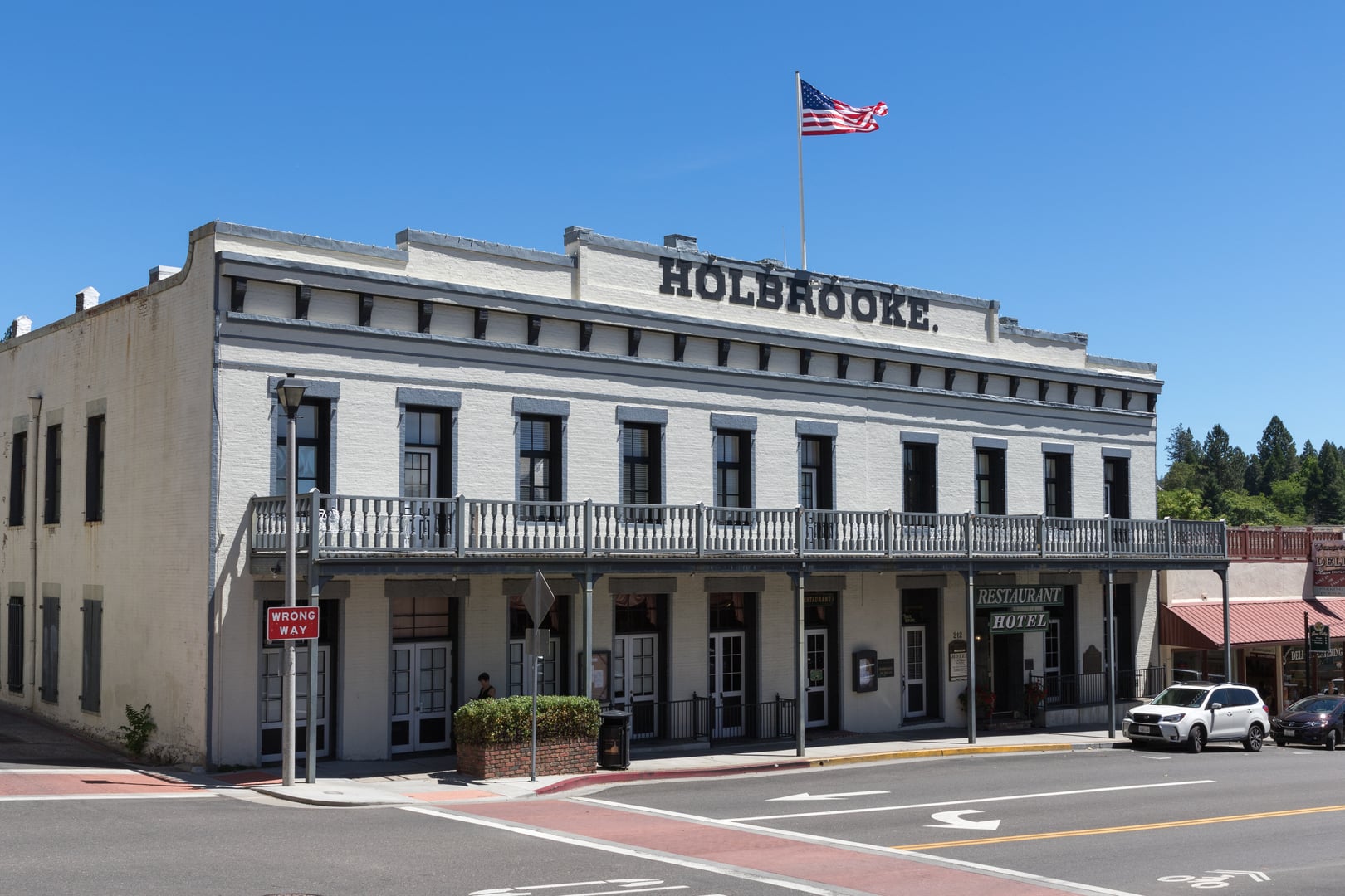 The Holbrooke Hotel in Grass Valley California, historic 1862 Gold Rush brick hotel exterior