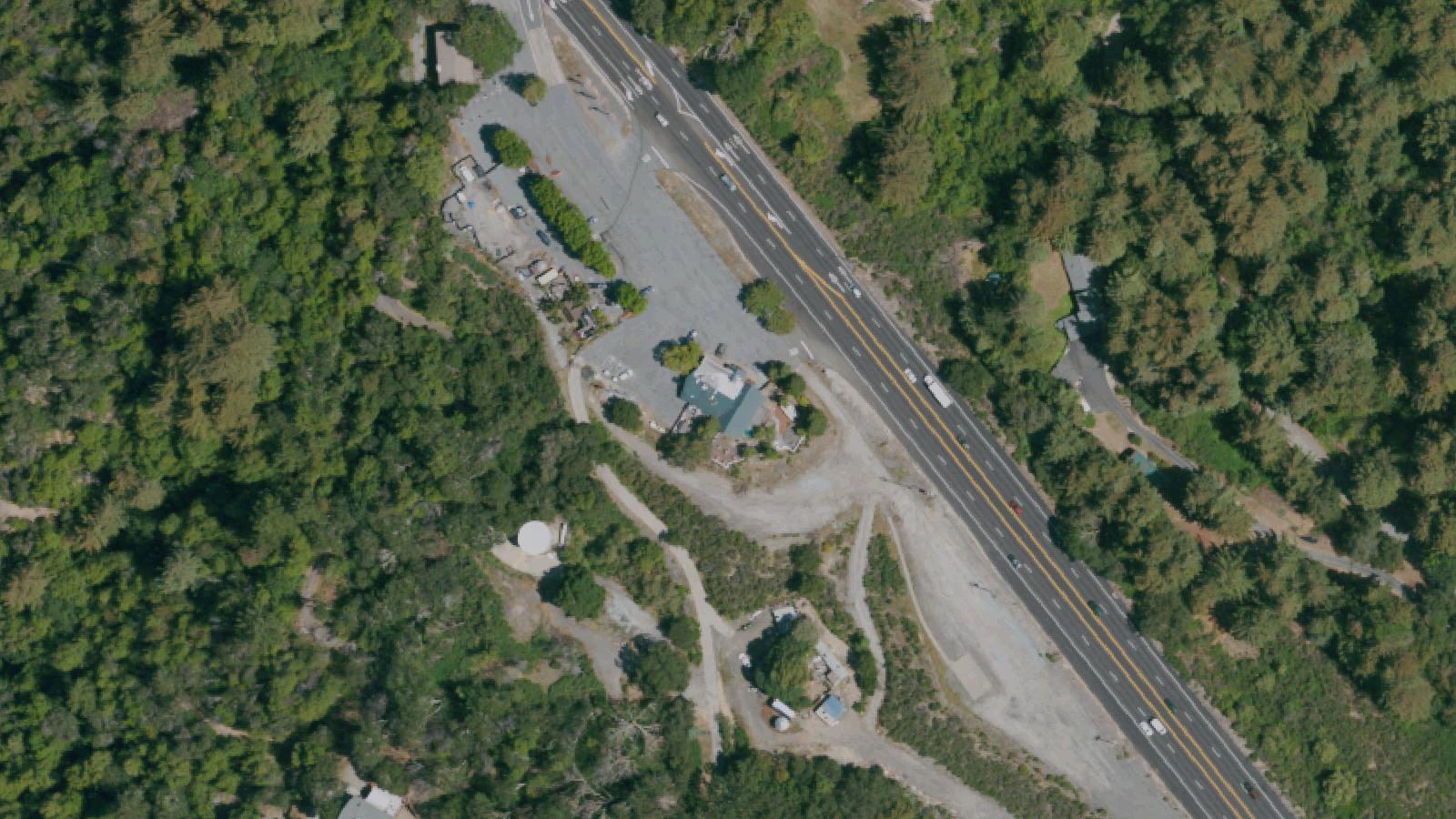Aerial survey view of Old Santa Cruz Highway Summit (Folklore Stop)