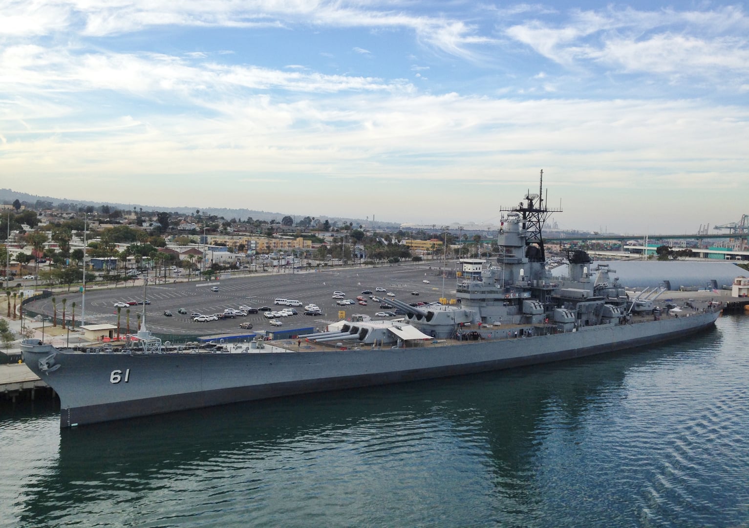 USS Iowa battleship museum moored at the Port of Los Angeles in San Pedro, California