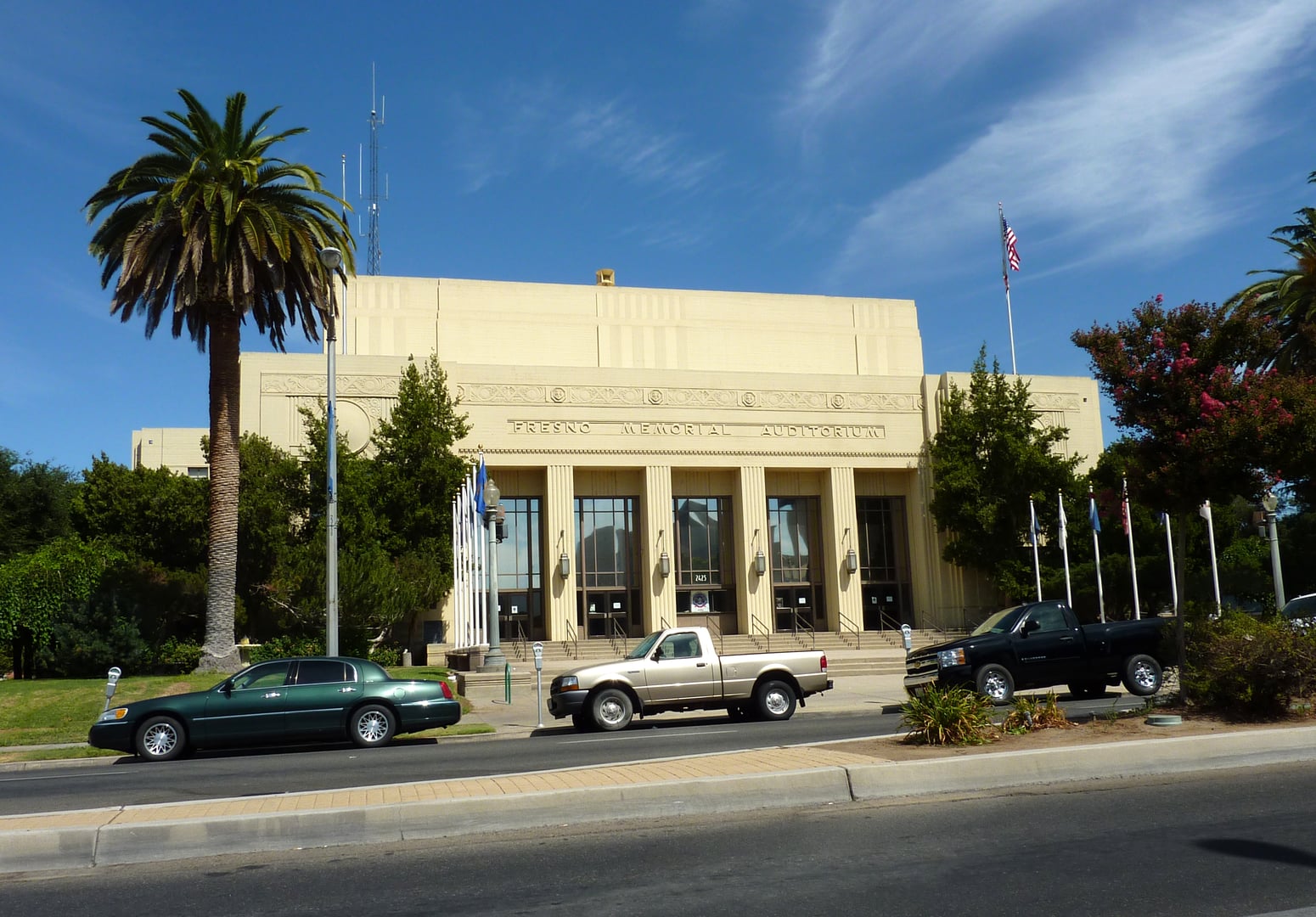 Art Deco exterior of Veterans Memorial Auditorium at 2425 Fresno Street, Fresno, California