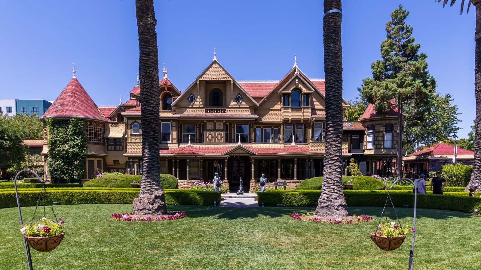 East view of the sprawling Winchester Mystery House Victorian mansion in San Jose California
