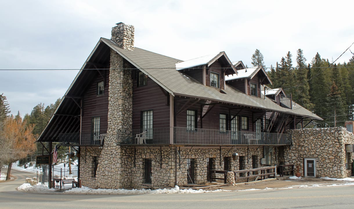 The Brook Forest Inn, located at 8136 South Brook Forest Road in Evergreen, Colorado. The property is listed on the National Register of Historic Places. 
Object location39° 34′ 46″ N, 105° 22′ 56″ W View this and other nearby images on: OpenStreetMap 39.579444; -105.382222