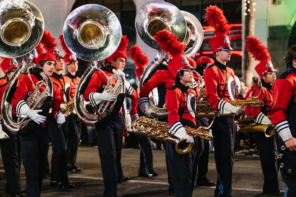 Christmas parade in Los Angeles. Cherry Creek High School. Colorado