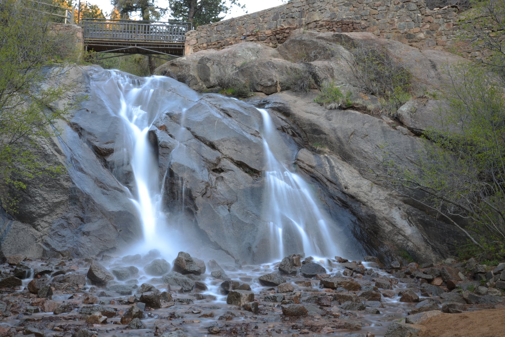 Helen Hunt Falls cascading over granite in North Cheyenne Cañon Park, Colorado Springs, Colorado