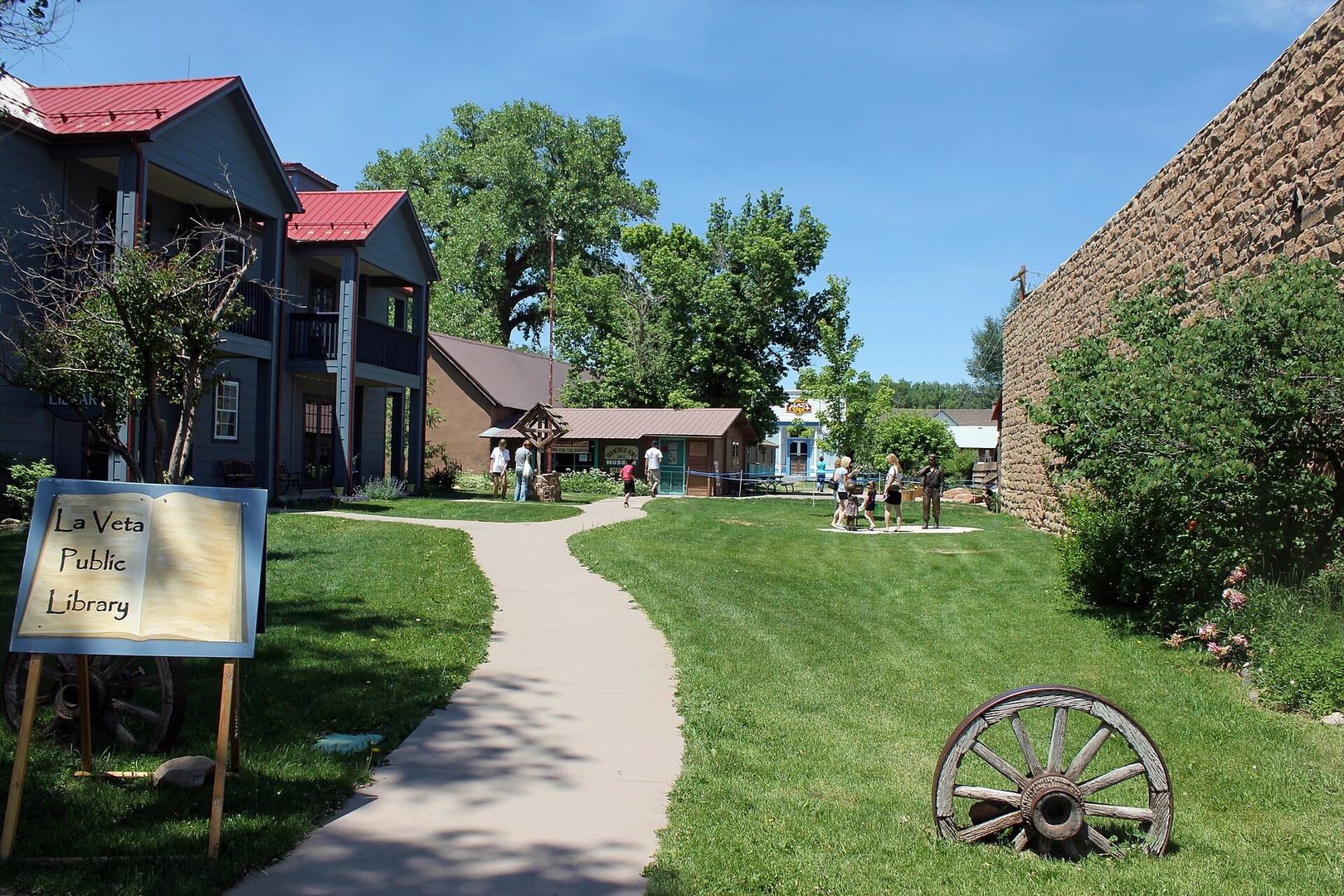 The historic adobe Francisco Fort Museum (Francisco Plaza) on South Main Street in La Veta, Colorado, exterior daytime view from 2012.