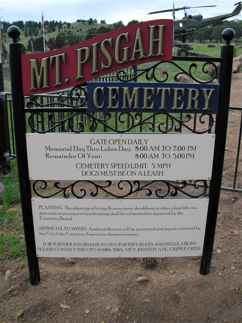 The entrance gate to Mount Pisgah Cemetery in Cripple Creek, Colorado, photographed in August 2017