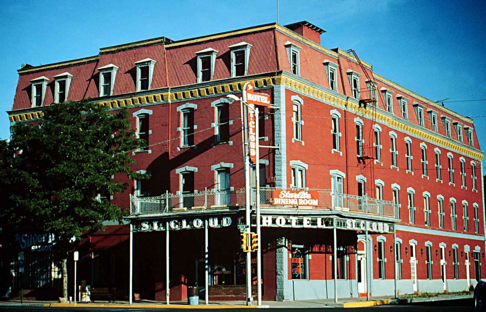 Second Empire Victorian facade of the St. Cloud Hotel on Main Street in Cañon City, Colorado