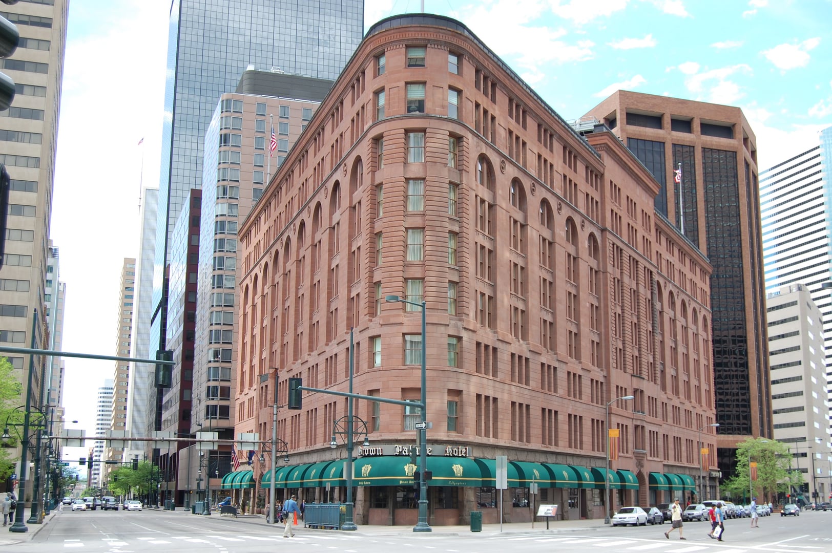 Brown Palace Hotel in Denver Colorado, 1892 triangular red granite hotel with eight-story atrium