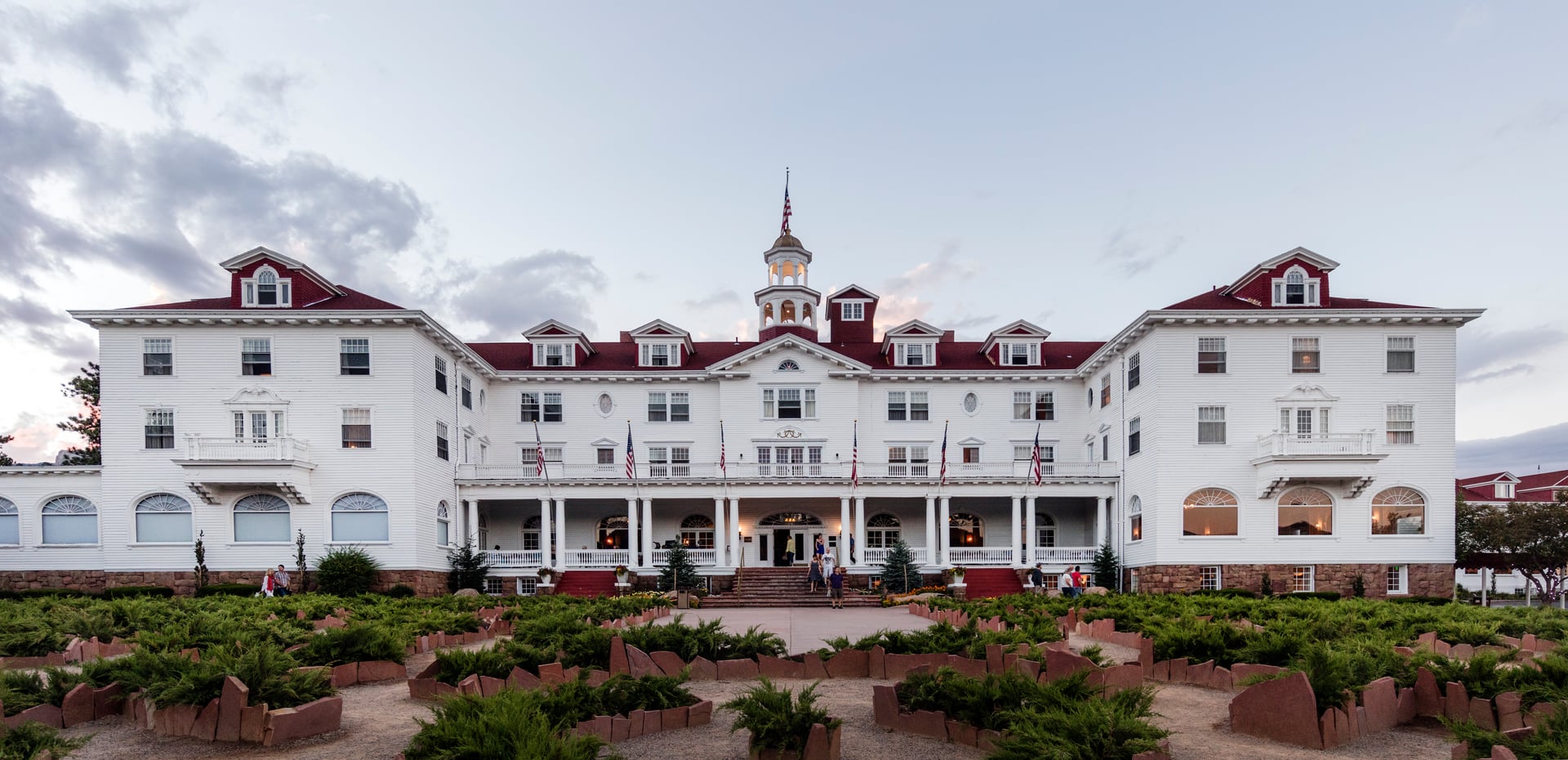 The Stanley Hotel in Estes Park Colorado, iconic white neo-Georgian hotel near Rocky Mountain National Park