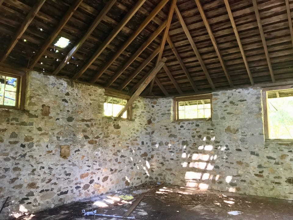 Camp Columbia's "Instrument House" inside.
The sole remaining original building (other than the Tower) from Columbia University's Camp Columbia -- now in Connecticut's Camp Columbia State Park/Forest in Morris, CT.