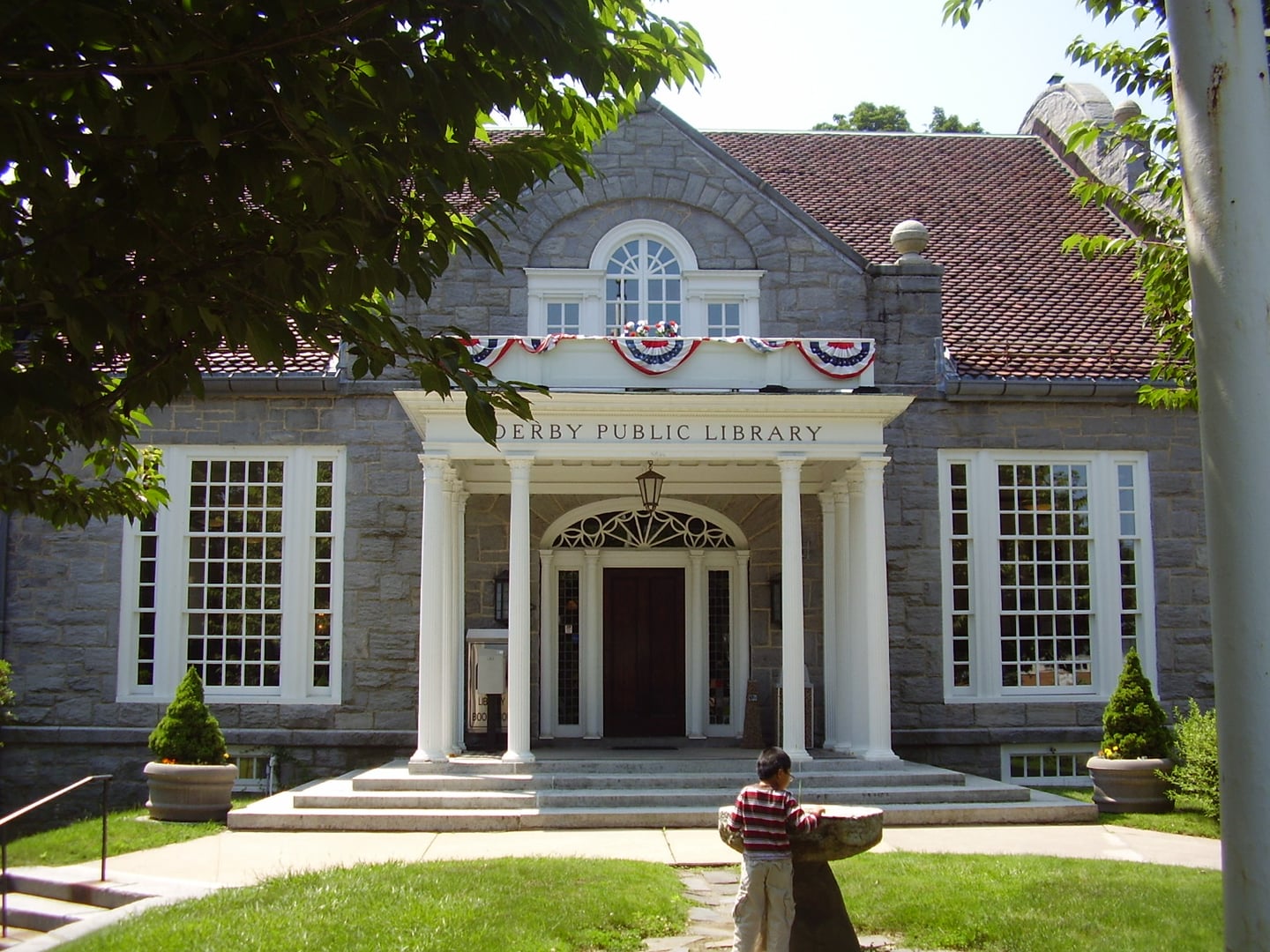 Exterior of the Harcourt Wood Memorial Library at 313 Elizabeth Street, Derby, Connecticut, completed in 1902
