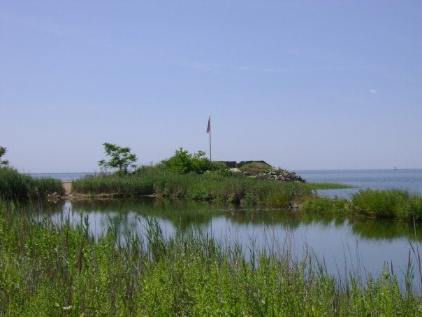 Reconstructed Black Rock Fort at Fort Nathan Hale Park, New Haven, Connecticut — site of the Revolutionary-War-era harbor defense.
