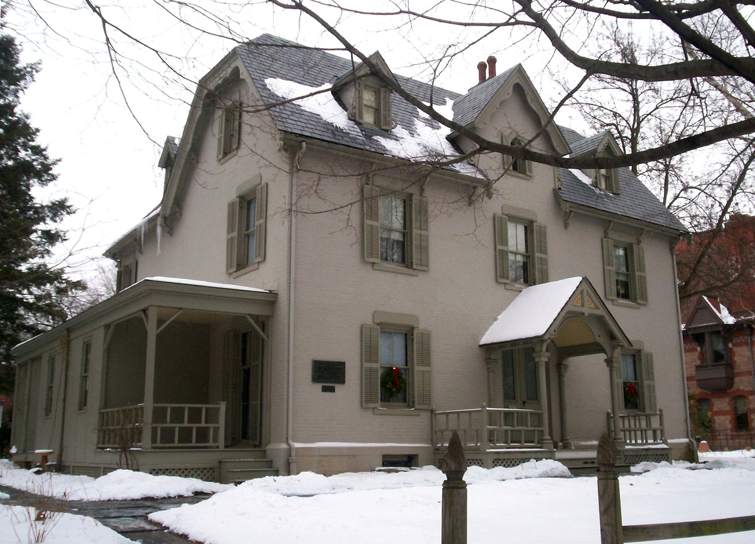 Gothic Revival Harriet Beecher Stowe House at 77 Forest Street in Hartford, Connecticut, built 1871 and now the Harriet Beecher Stowe Center for Literary Activism.