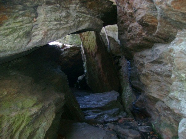 Interior view of Leatherman's Cave on the Mattatuck Trail near Black Rock State Park in Watertown, Connecticut