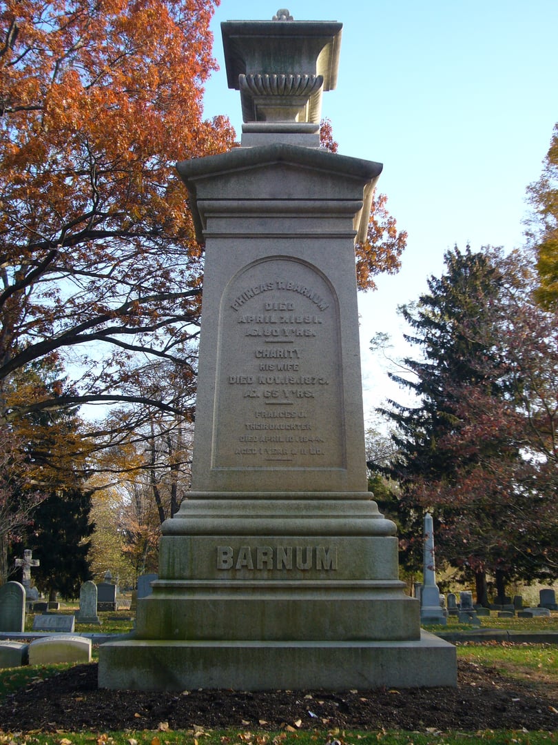 P.T. Barnum's gravestone at Mountain Grove Cemetery in Bridgeport, Connecticut