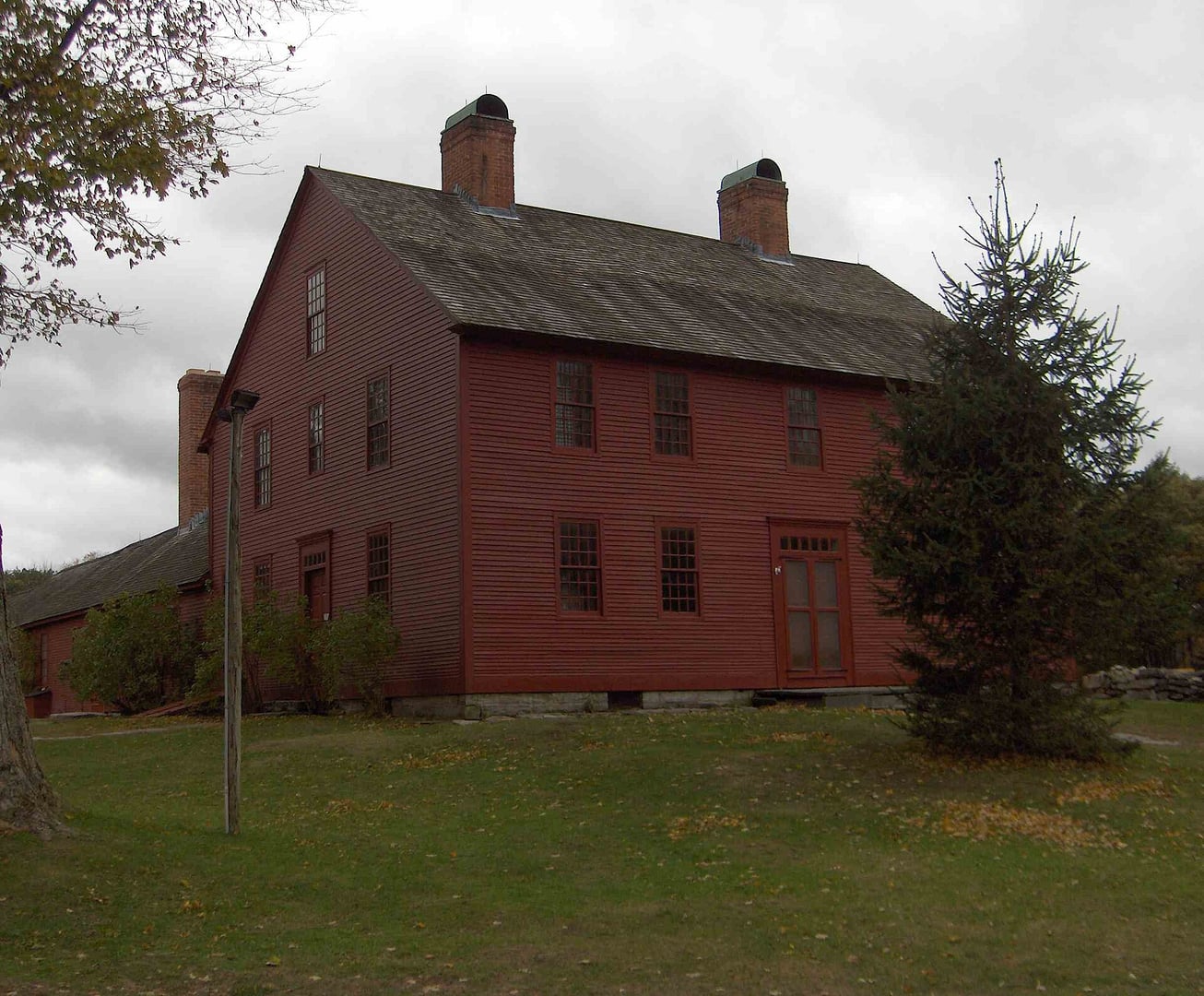 The 1776 Nathan Hale Homestead colonial farmhouse at 2299 South Street in Coventry, Connecticut, a white clapboard structure set among mature trees