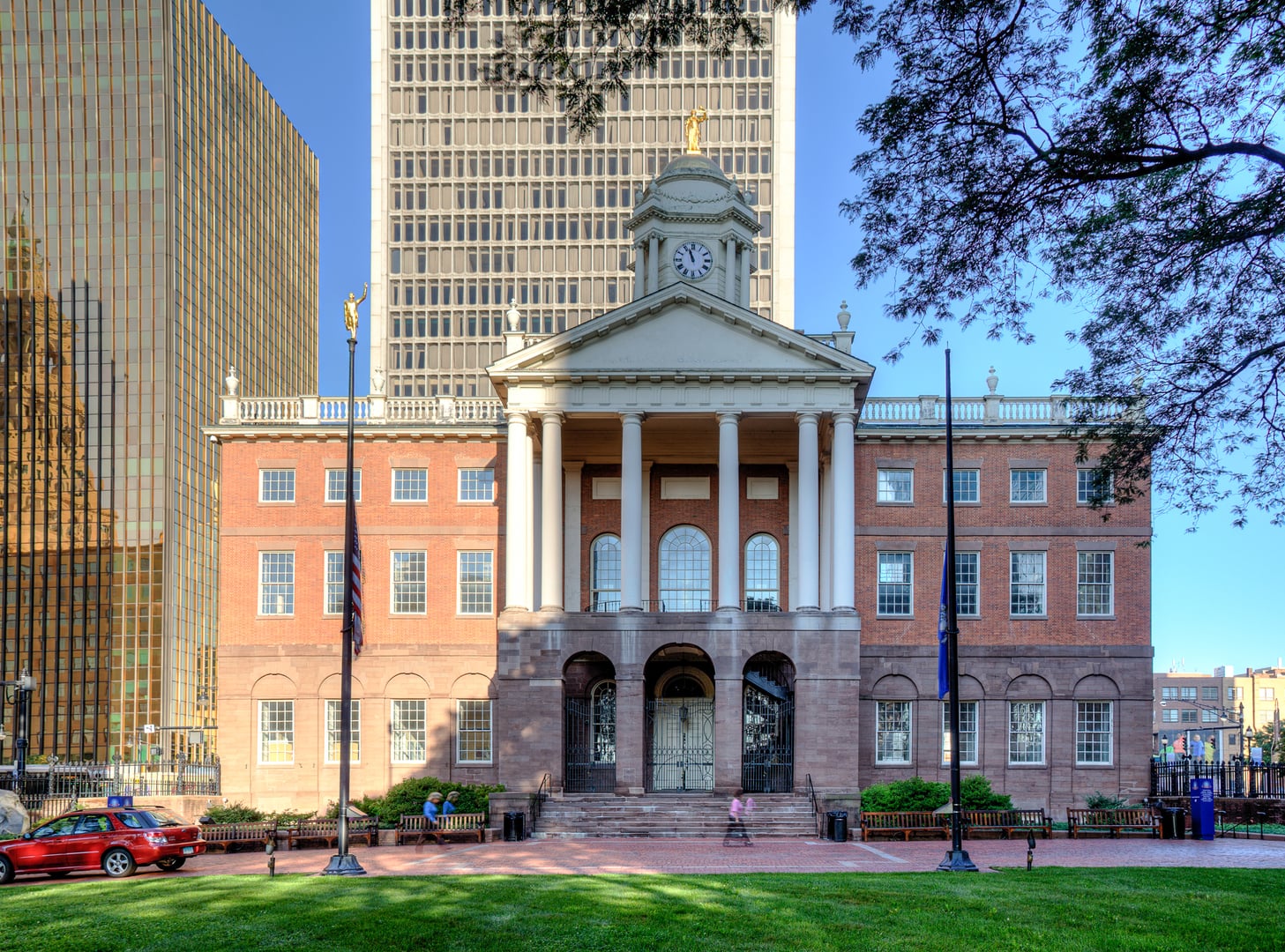 Connecticut's Old State House front facade designed by Charles Bulfinch on Main Street in Hartford