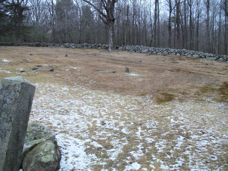 Weathered headstones at Seventh Day Baptist Cemetery in Burlington, Connecticut