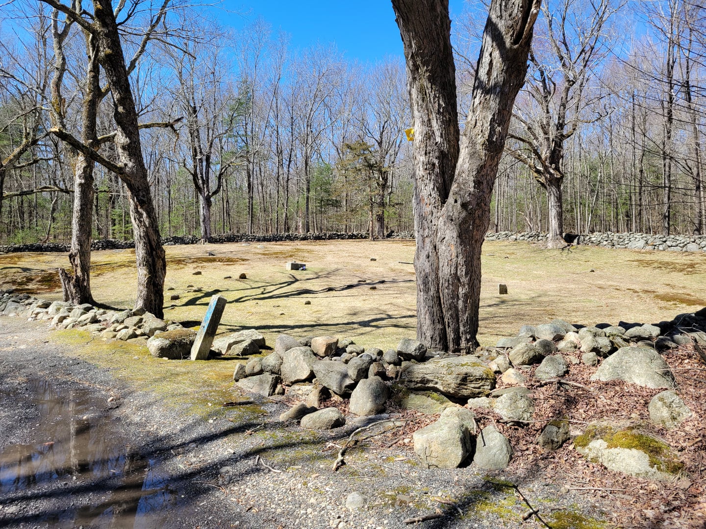 Weathered headstones at Seventh Day Baptist Cemetery in Burlington, Connecticut