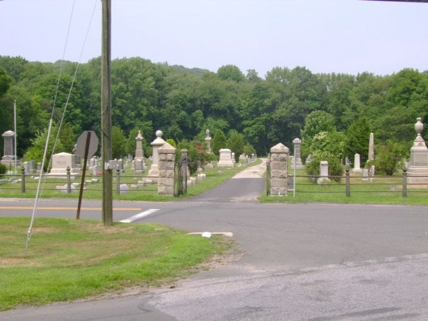 The stone entrance to Stepney Cemetery in Monroe, Connecticut, burial site of paranormal investigators Ed and Lorraine Warren