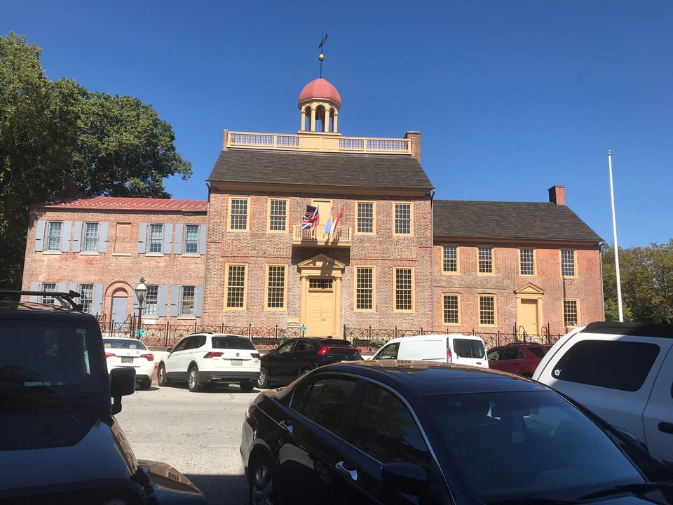 The front of the historic New Castle Court House in New Castle, Delaware