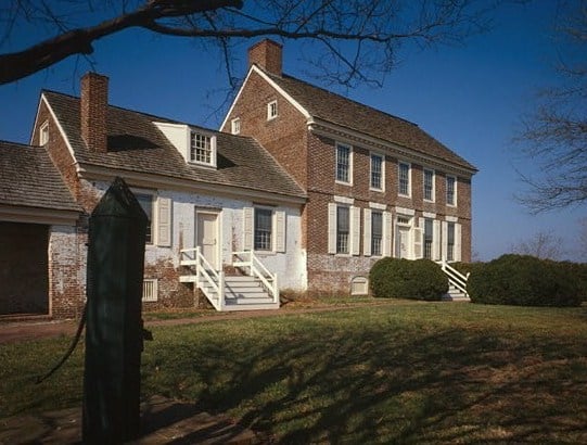 Exterior of the John Dickinson Mansion brick Georgian house at Kitts Hummock Road in Dover, Delaware, documented by HABS