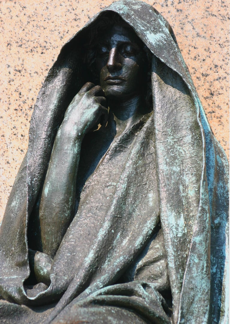 The seated bronze Saint-Gaudens figure at the Adams Memorial, Rock Creek Cemetery