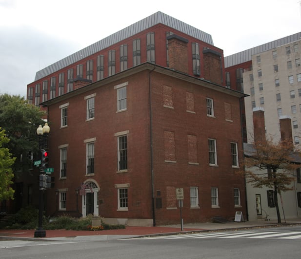The north side of the 1818 Stephen Decatur House on Lafayette Square in Washington, DC, designed by Benjamin Henry Latrobe.
