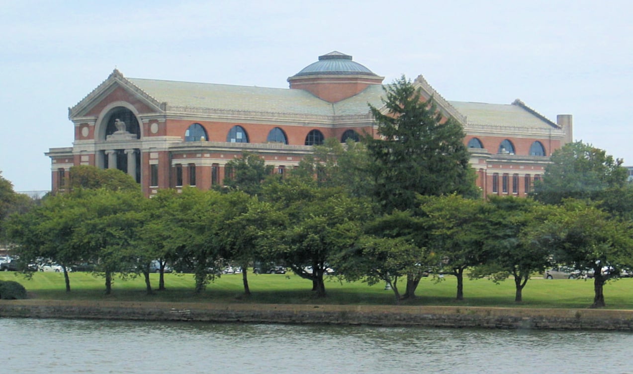 The brick exterior of Grant Hall, Building 20, on Fort McNair in southwest Washington, DC