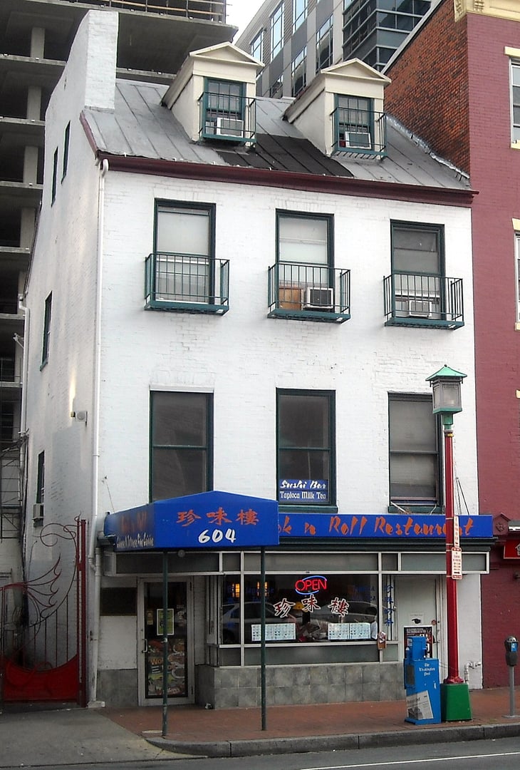 The Mary Surratt Boarding House at 604 H Street NW, Washington, DC — site of meetings tied to the Lincoln assassination conspiracy; now Wok and Roll restaurant.