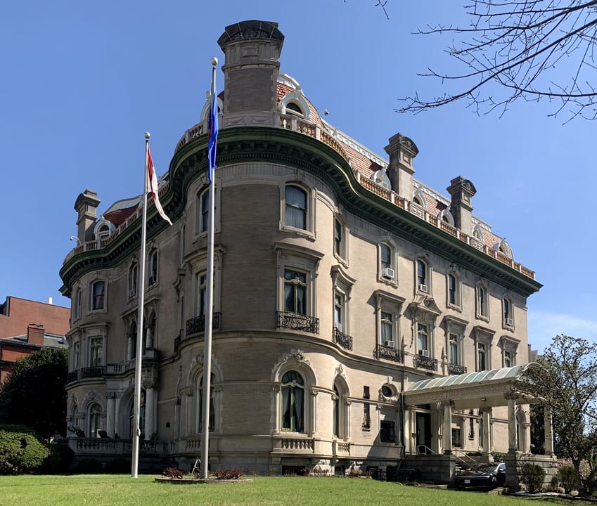 The Walsh-McLean House, now the Embassy of Indonesia, from the front lawn on a clear day, Washington DC