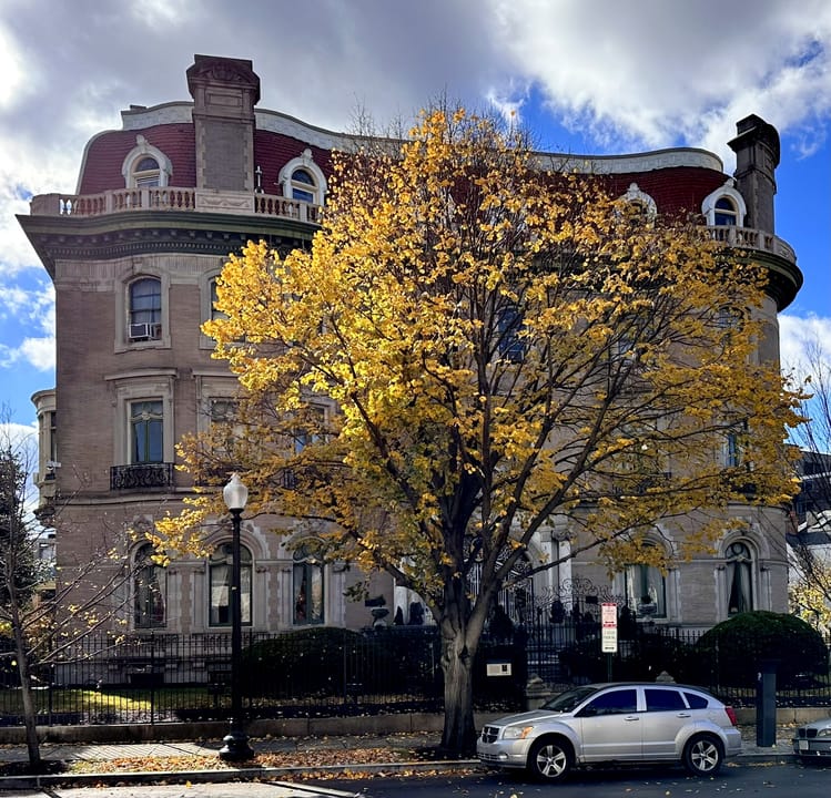 The Walsh-McLean House behind fall foliage, Washington DC