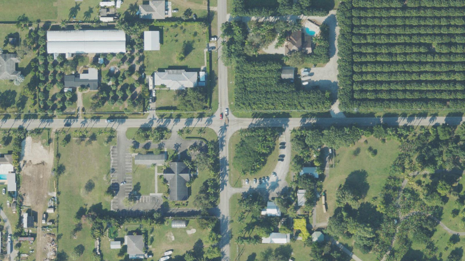 Aerial survey view of Anderson's Corner (William Anderson General Merchandise Store)