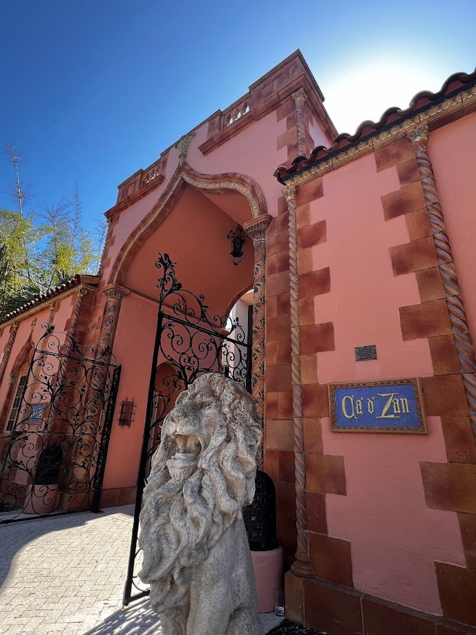 The entrance to Ca' d'Zan, the Venetian Gothic mansion of John and Mable Ringling at the Ringling Museum in Sarasota, Florida.