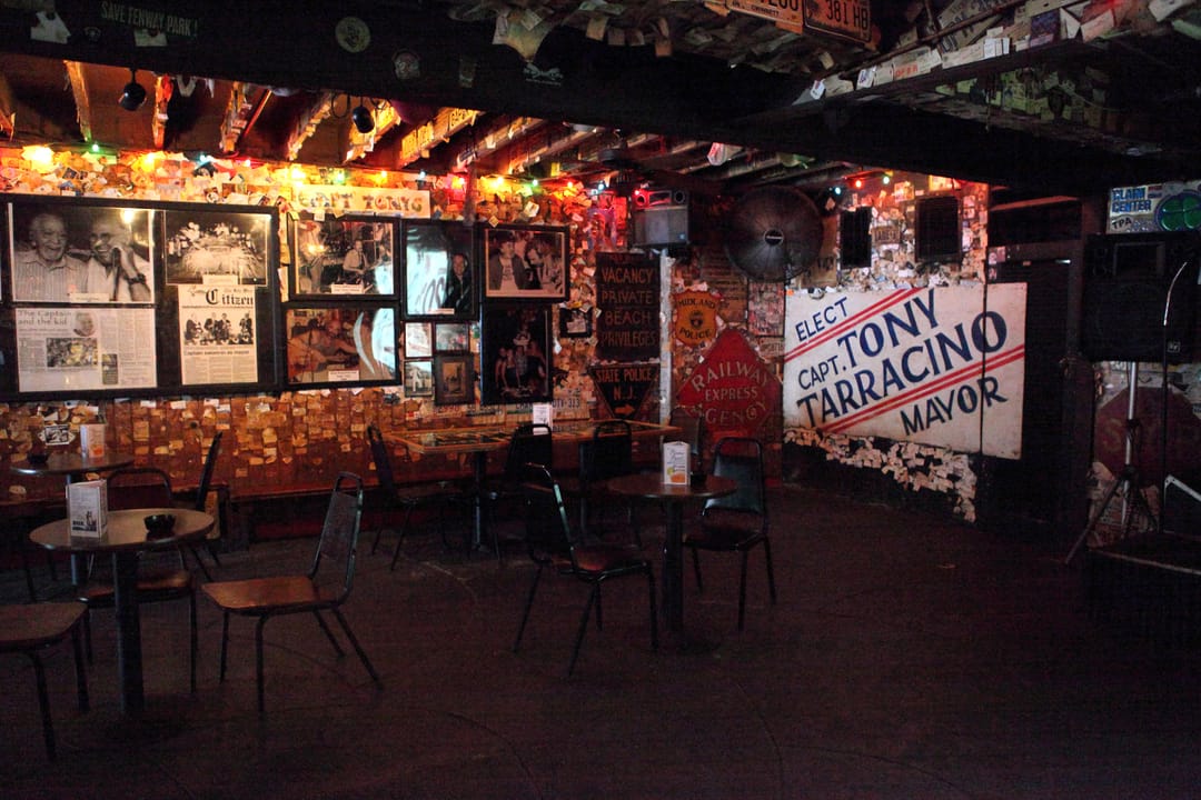 A giant 'Elect Capt. Tony Tarracino Mayor' campaign sign and wall of memorabilia inside Captain Tony's Saloon, Key West